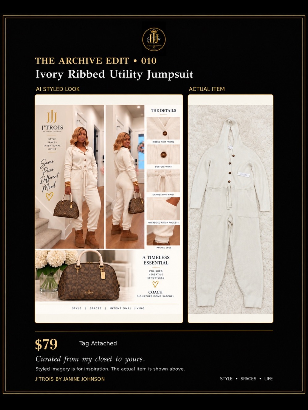 Ivory Ribbed Hooded Utility Jumpsuit